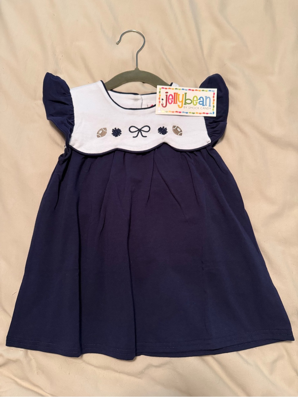 Jelly Beans Navy & White Smocked Yoke Dress